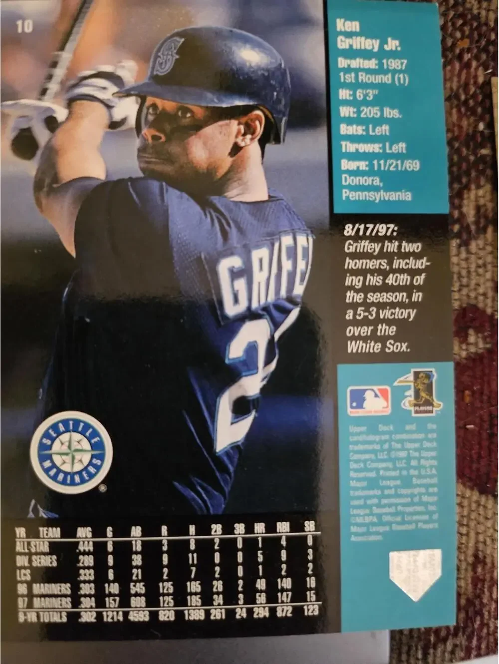Ken Griffey Jr 1998 Upperdeck Hot List Baseball Card #10